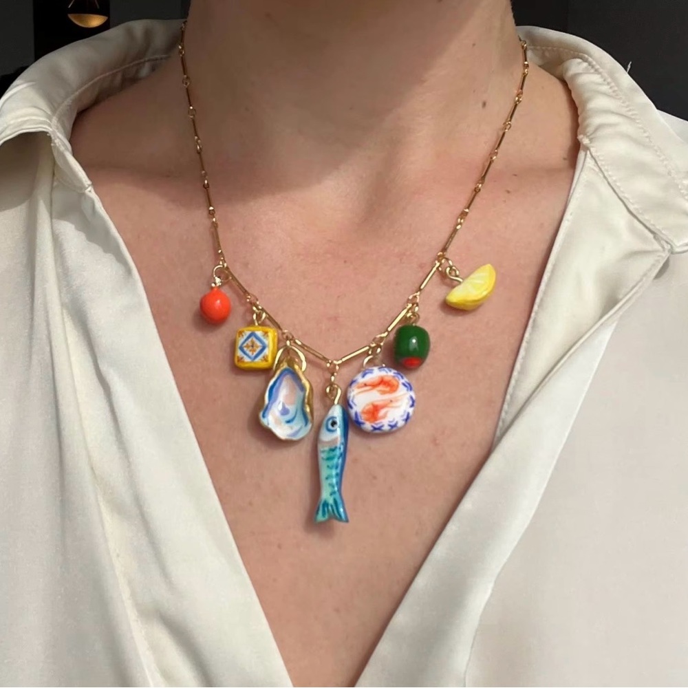 Porcelain, Italian Charm Necklace. Gift for her